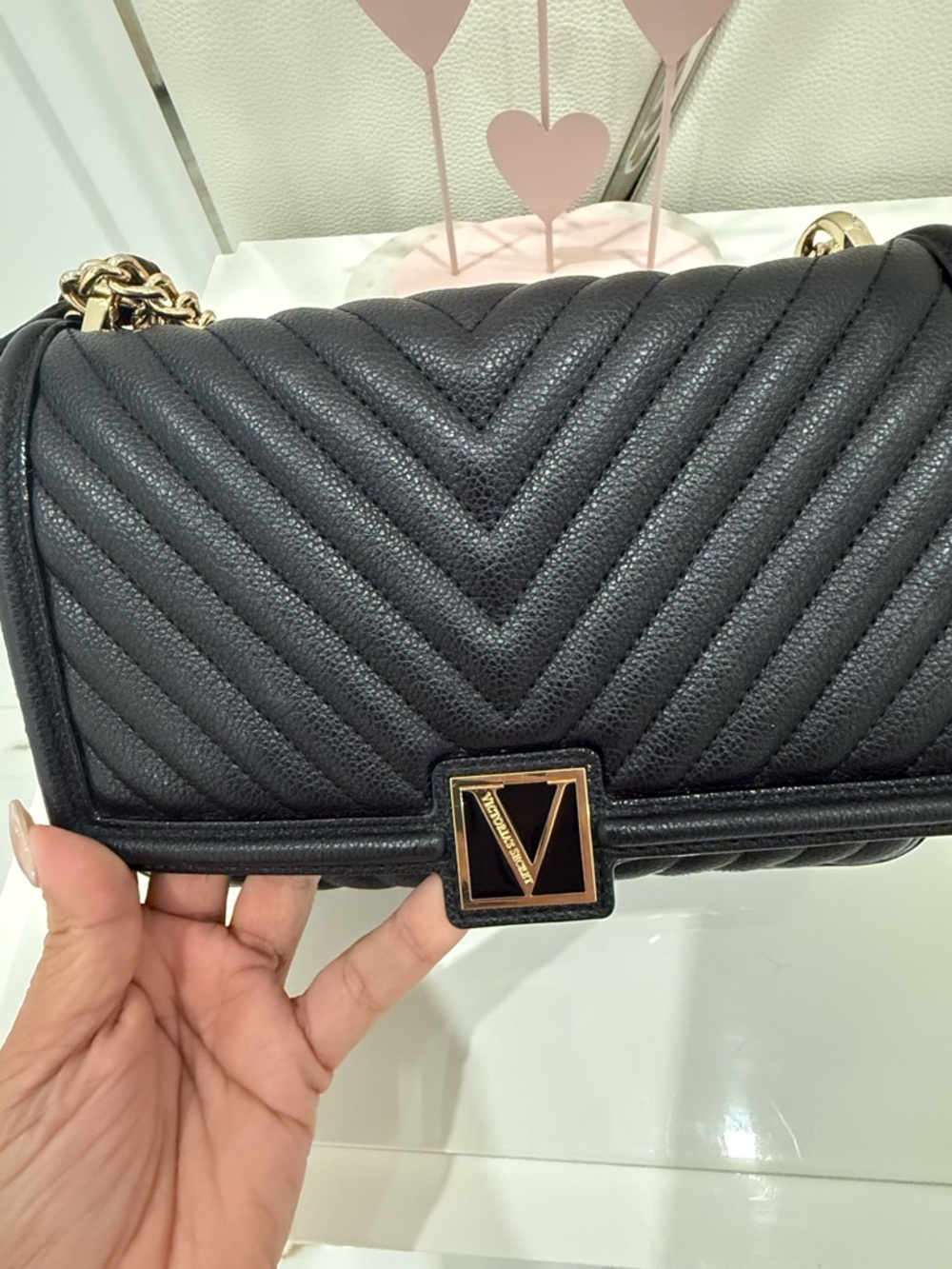 Victoria's Secret Black Quilted Crossbody with Gold Chain - Picture 10 of 13